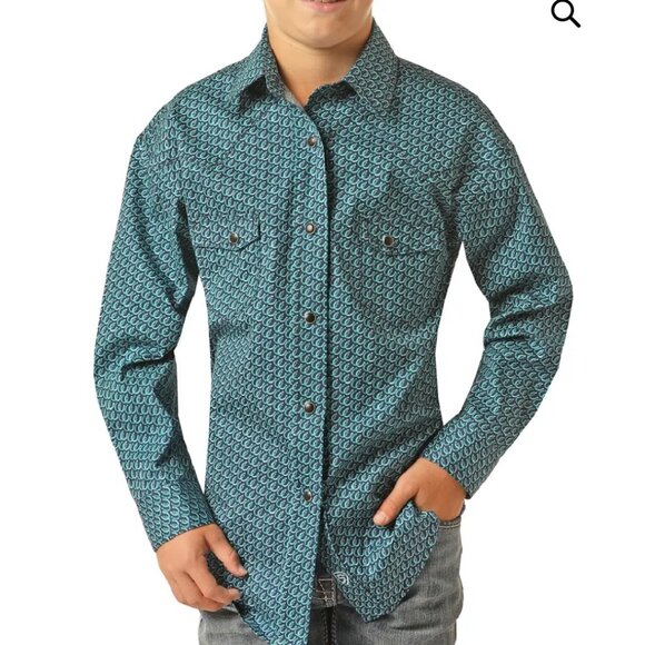 Rock and Roll Denim Other - Rock and Roll Denim Modern Fit Panhandle Long Sleeve Horseshoe Snap Shirt M